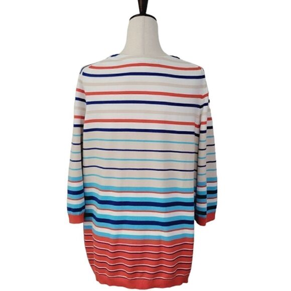 Liz Claiborne New York Multi Color Striped V-neck 3/4 Sleeve Cardigan Size 2X - Picture 4 of 7
